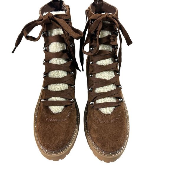 NWT Steve Madden Cognac Suede Leather Lace-Up Platform Ankle Boots 9.5 - Picture 5 of 9
